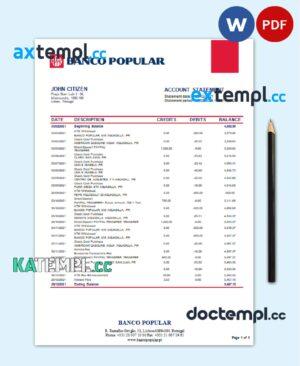 sample Portugal Banco Popular bank statement in Word and PDF format download