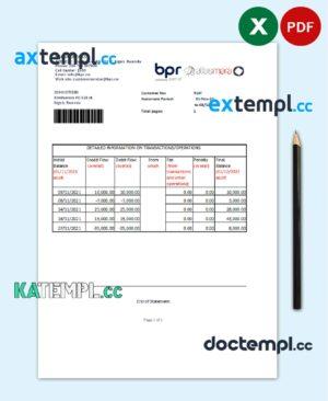 sample Rwanda BPR bank statement easy to fill template in Excel and PDF format download