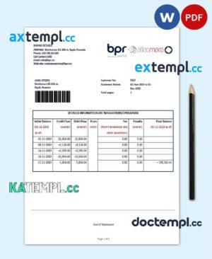 sample Rwanda BPR bank statement template in Word and PDF format download
