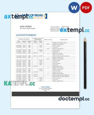 sample Rwanda Bank of Kigali bank proof of address statement template in Word and PDF format download