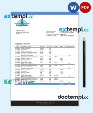 sample Saint Lucia Loyal Bank bank proof of address statement template in Word and PDF format download