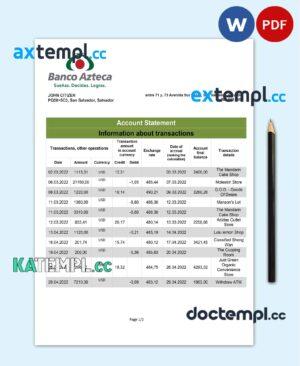 sample Salvador Banco Azteca bank statement template in Word and PDF format download