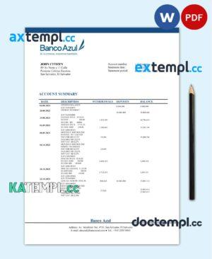 sample Salvador Banco Azul bank statement template in Word and PDF format download