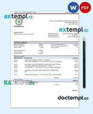 sample Salvador Bandesal bank statement template in Word and PDF format download