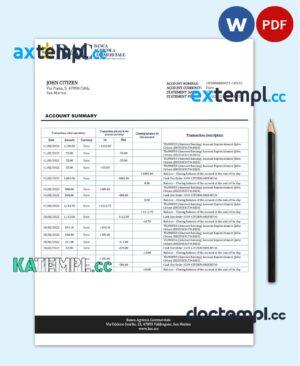 sample San Marino Banca Agricole Commerciale bank statement template in Word and PDF format download