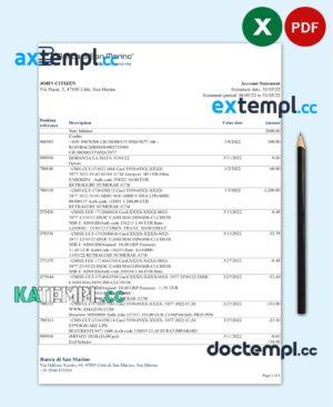 sample San Marino Banca di San Marino bank statement easy to fill template in Excel and PDF format download