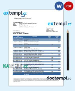 sample San Marino Banca di San Marino bank statement template, Word and PDF format (.doc and .pdf) download