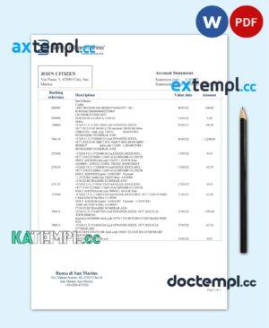sample San Marino Banca di San Marino bank statement template in Word and PDF format download