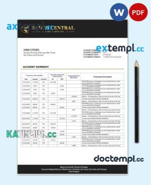 sample Sao Tome and Principe Banco Central de S.Tome e Principe bank statement template in Word and PDF format download