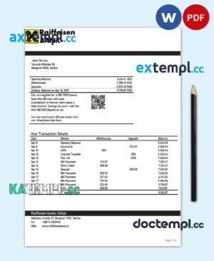sample Serbia Raiffeisen bank statement template in Word and PDF format download