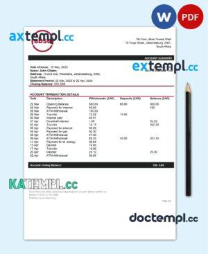 sample South Africa ABSA bank statement template in Word and PDF format download