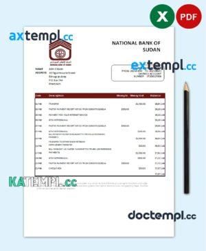 sample Sudan National Bank of Sudan bank statement easy to fill template in Excel and PDF format download