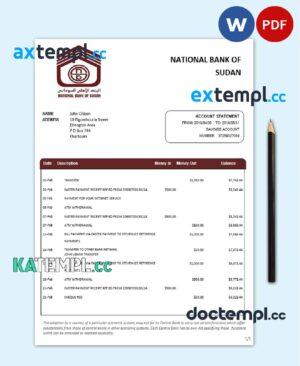 sample Sudan National Bank of Sudan bank statement template in Word and PDF format download