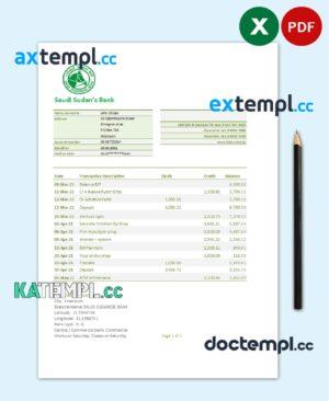 sample Sudan Saudi Sudanese Bank statement easy to fill template in .xls and .pdf file format download
