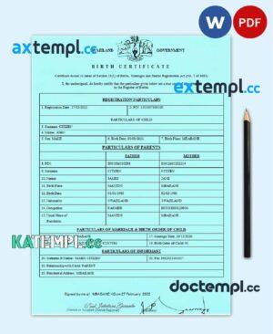sample Swaziland birth certificate template in Word and PDF format download