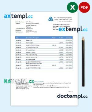 sample Tajikistan The First MicroFinance (FMFB) Bank statement template in .xls and .pdf file format download