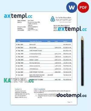 sample Tajikistan The First MicroFinance (FMFB) bank proof of address statement template in Word and PDF format download
