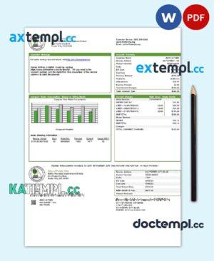 sample USA California City of Foster City utility bill template in Word and PDF format download