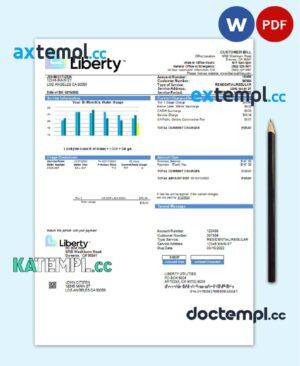 sample USA California Liberty Utilities utility bill template in Word and PDF format download