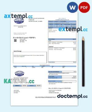 sample USA Clean Water utility bill template in Word and PDF format download