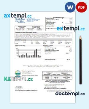 sample USA Florida Florida Keys utility bill template in Word and PDF format download