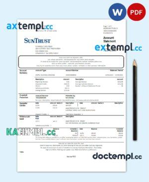 sample USA Georgia SunTrust bank proof of address statement template in .doc and .pdf format download