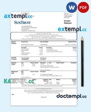 sample USA Georgia SunTrust bank statement template in Word and PDF format (For Sole Proprietor) download