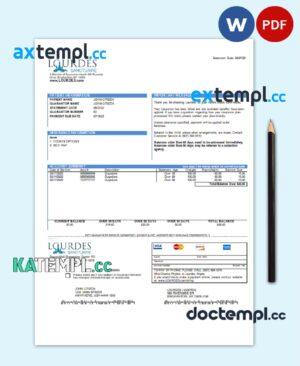 sample USA Lourdes utility bill template in Word and PDF format download