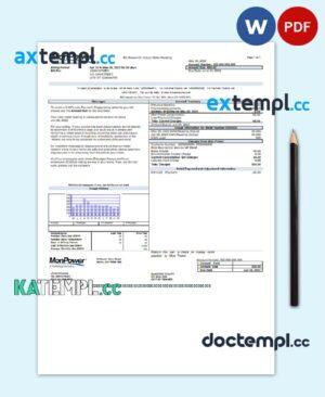 sample USA Mon Power utility bill template in Word and PDF format download