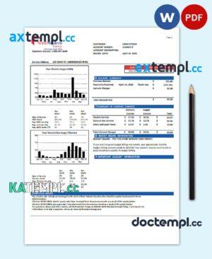 sample USA NorthWestern Energy utility bill template in Word and PDF format, version 1 download