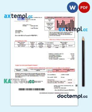 sample USA Rural Electric Cooperative utility bill template in Word and PDF format download
