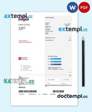 sample USA Singtel utility bill template in Word and PDF format download