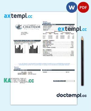 sample USA Village of Chatham utility bill template in Word and PDF format download