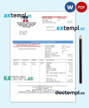 sample USA WEST MEMPHIS UTILITY COMMISSION utility bill Word and PDF template download