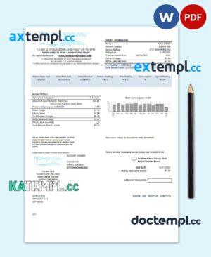 sample USA Youngstown Water Department utility bill template in Word and PDF format download
