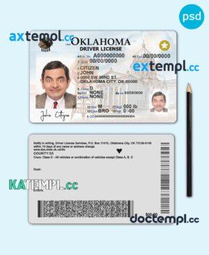 sample USA Oklahoma driving license template in PSD format, fully editable (2020 - present) download