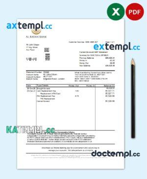 sample United Kingdom Al Rayan bank statement template in Excel and PDF format download