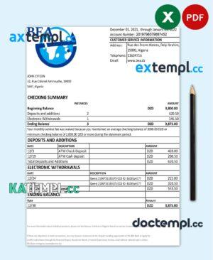 sample Algeria Banque extérieure d'Algérie bank statement template in Excel and PDF format download