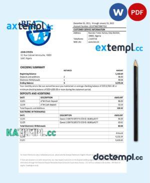 sample Algeria Banque extérieure d'Algérie bank statement template in Word and PDF format download