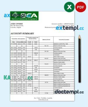 sample Angola Banco Comercial Angolano statement template in Excel and PDF format download