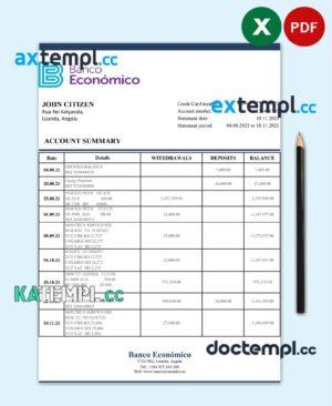 sample Angola Banco Ecenomico bank statement template in Excel and PDF format download