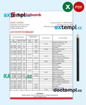 sample Antigua and Barbuda Scotiabank bank statement template in Excel and PDF format download