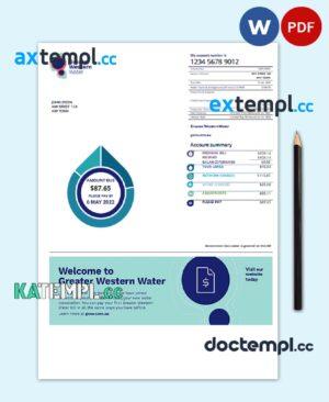 sample Australia Greater Western Water utility bill template in Word and PDF format download
