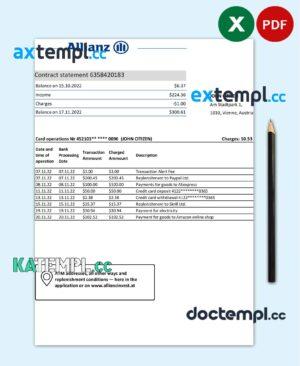 sample Austria Allianz Investment bank statement template in Excel and PDF format download
