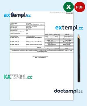sample Azerbaijan Afbbank bank statement template in Excel and PDF format download