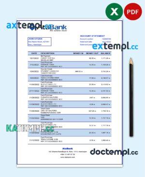sample Azerbaijan AtaBank bank statement template in Excel and PDF format download