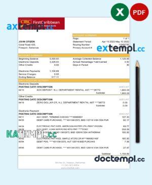 sample Bahamas FirstCaribbean International Bank statement template in Excel and PDF format download