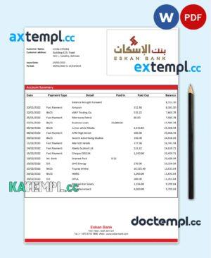 sample Bahrain Eskan bank statement template in Word and PDF format download
