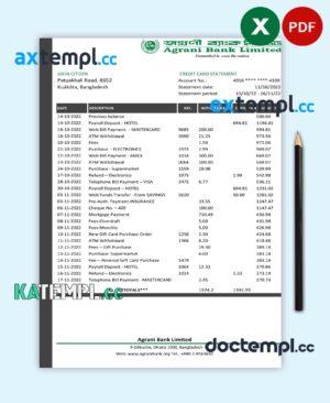 sample Bangladesh Agrani Bank statement template in Excel and PDF format download