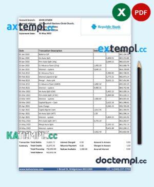 sample Barbados Republic Bank statement template in Excel and PDF format download